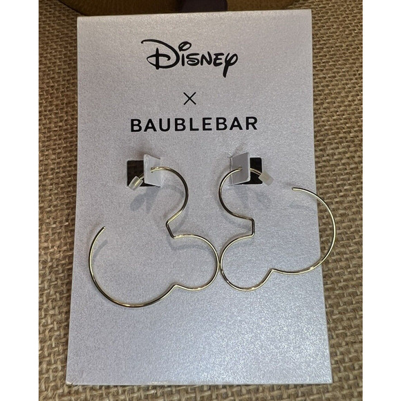 Disney Baublebar MICKEY MOUSE Gold Tone Hoop Earrings- Brand New - Picture 1 of 8
